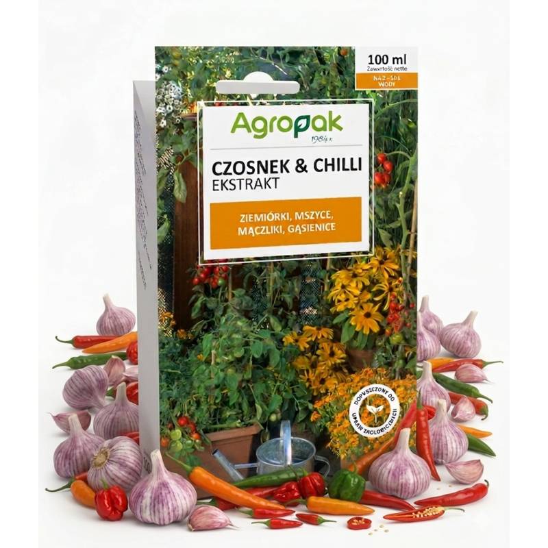 Agropak 100ml Czosnek & Chilli Naturalny Ekstrakt Owadobójczy Insektycyd Zwalcza Ziemiórki Mszyce Mączliki Gąsienice