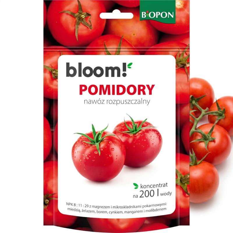 Biopon 200g Bloom! Nawóz rozpuszczalny pod pomidory pomidorki koktajlowe smaczne zdrowe owoce