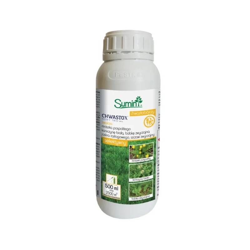 Sumin 500ml Chwastox Nowy Trio 390SL Nowy Herbicyd selektywny zwalcza chwasty w trawniku mniszek babka koniczyna szczaw