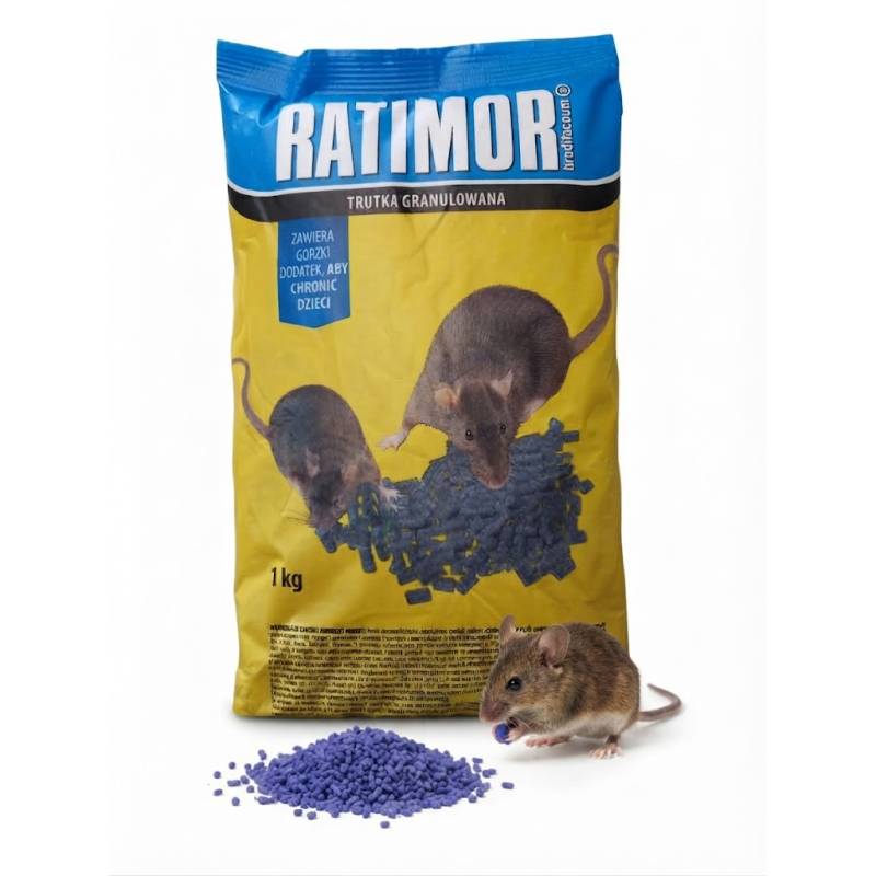 Ratimor 1kg Trutka Granulowana Niebieska Brodifakum na Myszy Szczury Gryzonie Skuteczna Pellet