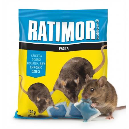 Ratimor 150g Pasta Niebieska Brodifakum na Szczury Myszy Saszetki Odporna na Wilgoć Skuteczna