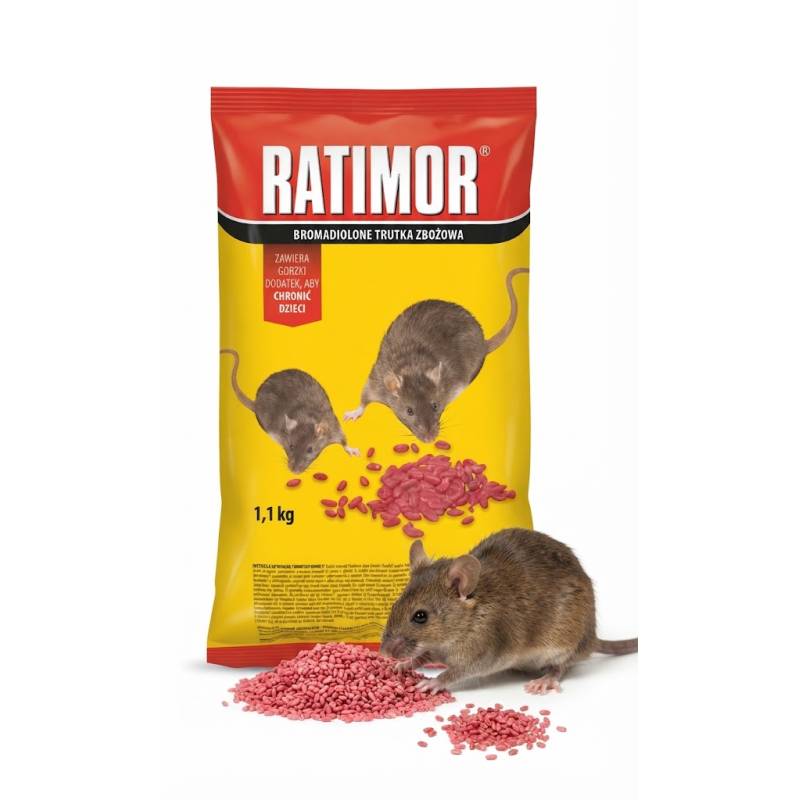 Ratimor 1,1 kg Trutka Zbożowa Czerwona Bromadiolon na Myszy i Szczury Gryzonie Zatrute Ziarno