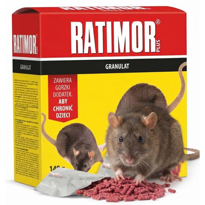 Ratimor 140g Granulat Czerwony Bromadiolon Myszy Szczury Zwalczanie