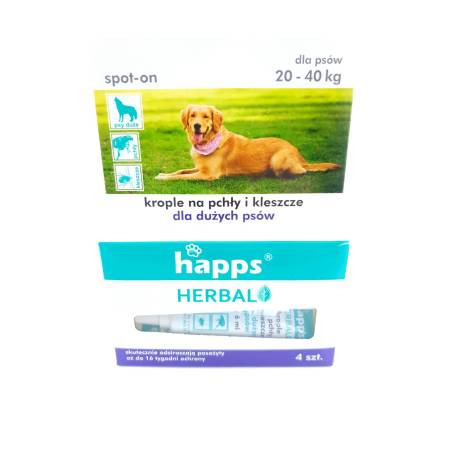 Happs Herbal 4x4ml Krople na pchły i kleszcze dla dużych psów 20-40kg