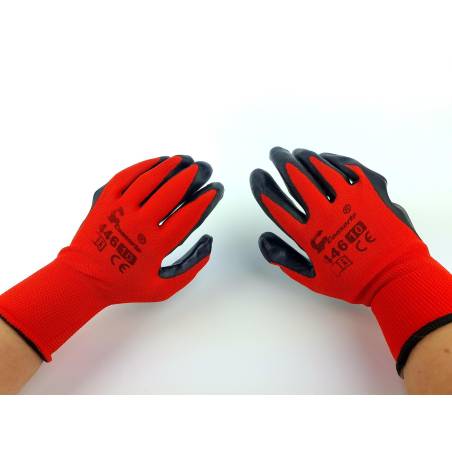 Rękawice robocze MOCNE 446 nitryl czerwone czarne rozmiar 10